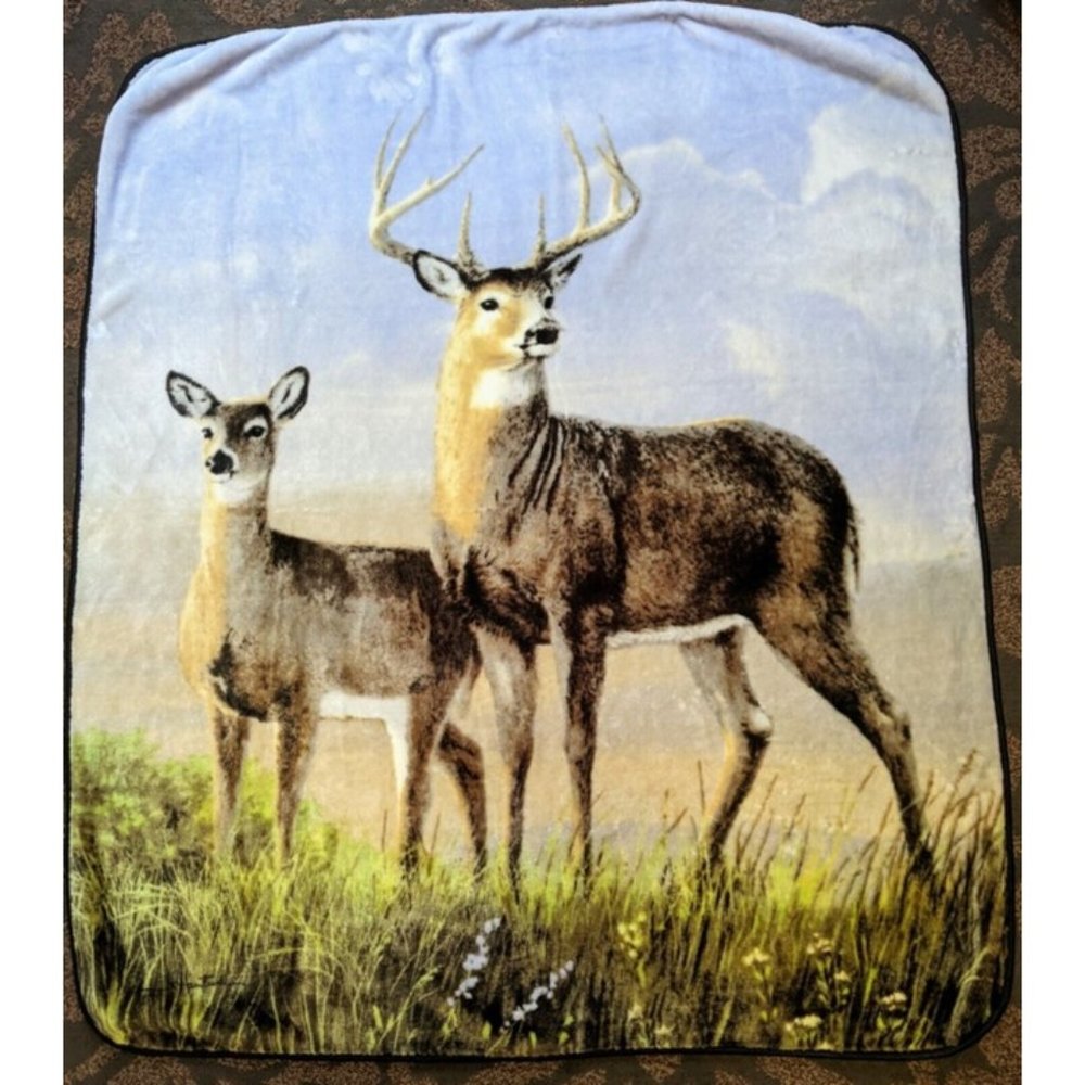 Whitetail Deer Throw Blanket Joe Hautman Artist 60"x50" NORTHWEST Reversible